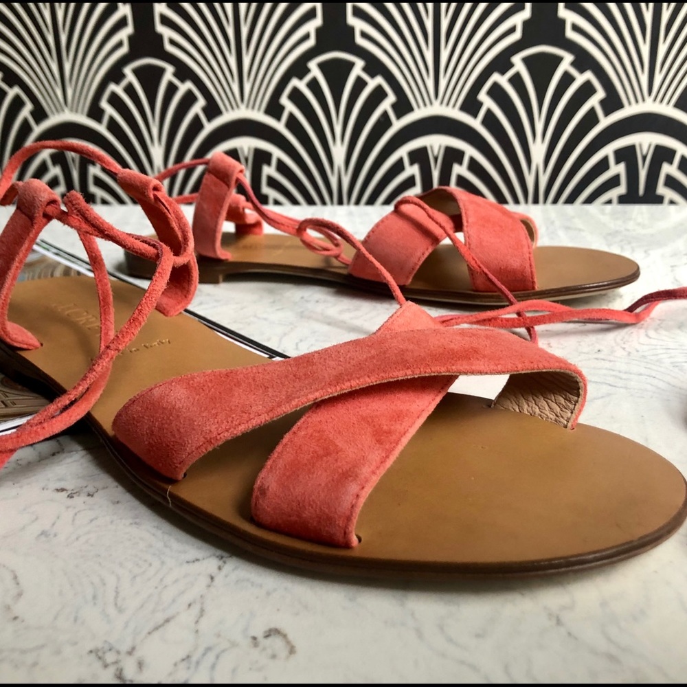 J. Crew Suede Pom-Pom Lace-Up Sandals in Coral - Picture 7 of 7